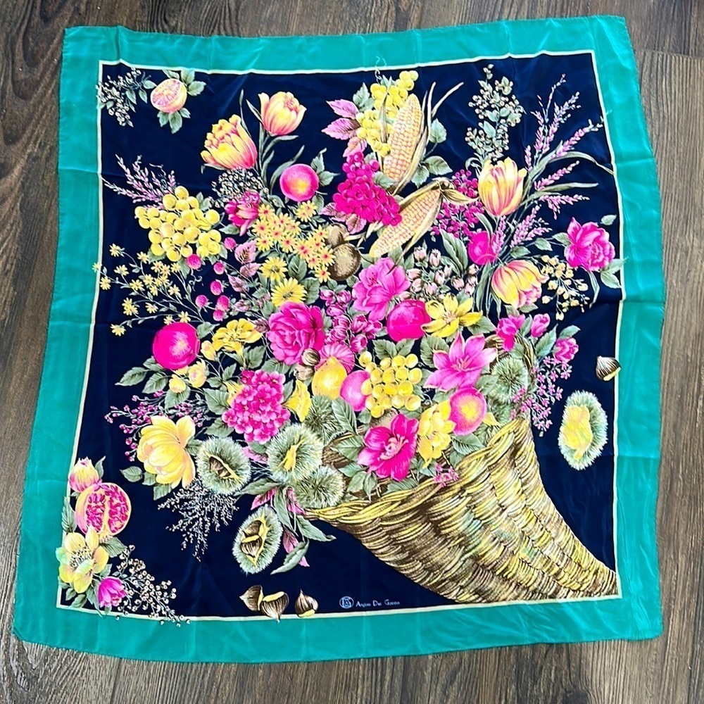 Vintage Floral harvest Angiolo del Gobbo 100% Silk Scarf made in Italy